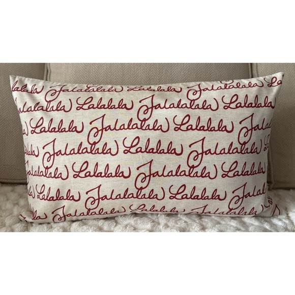 POTTERY BARN  Fa La La Lumbar Throw Pillow Cover Christmas Holiday 16x26 *EUC* - Picture 1 of 6